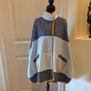 IC By Connie K Black And White Poncho With Yellow Accents, Size L